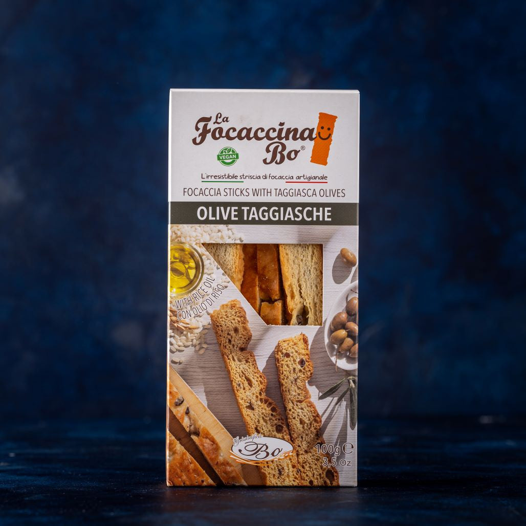 Focaccina Taggiasca Olive - Handmade Focaccia Breadsticks, 100g